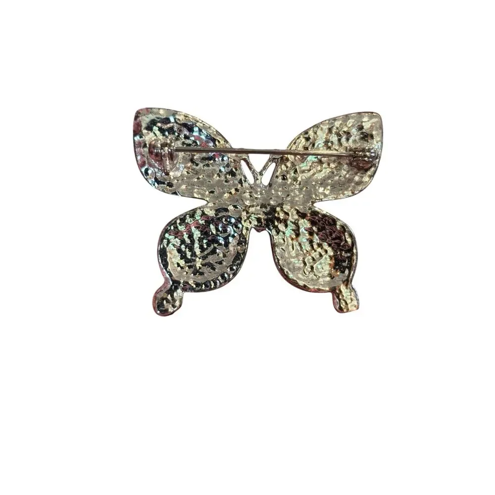 Vintage Glitter Lucite Butterfly Brooch Golden Amber Confetti Resin Pin